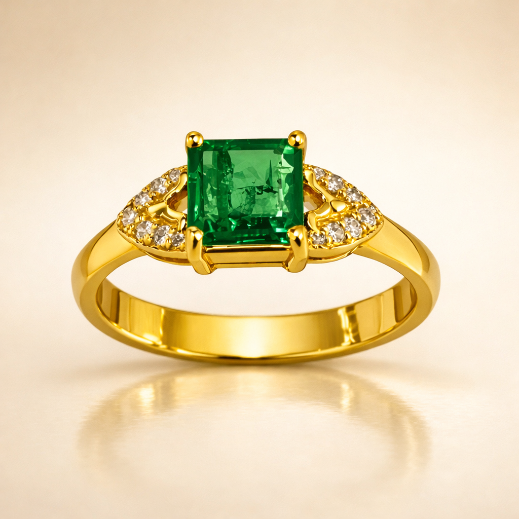 Emerald Solitaire Ring — front