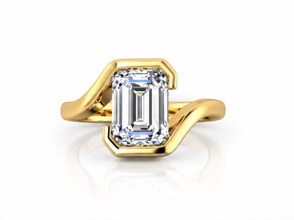 Solenne emerald-cut solitaire ring in yellow gold