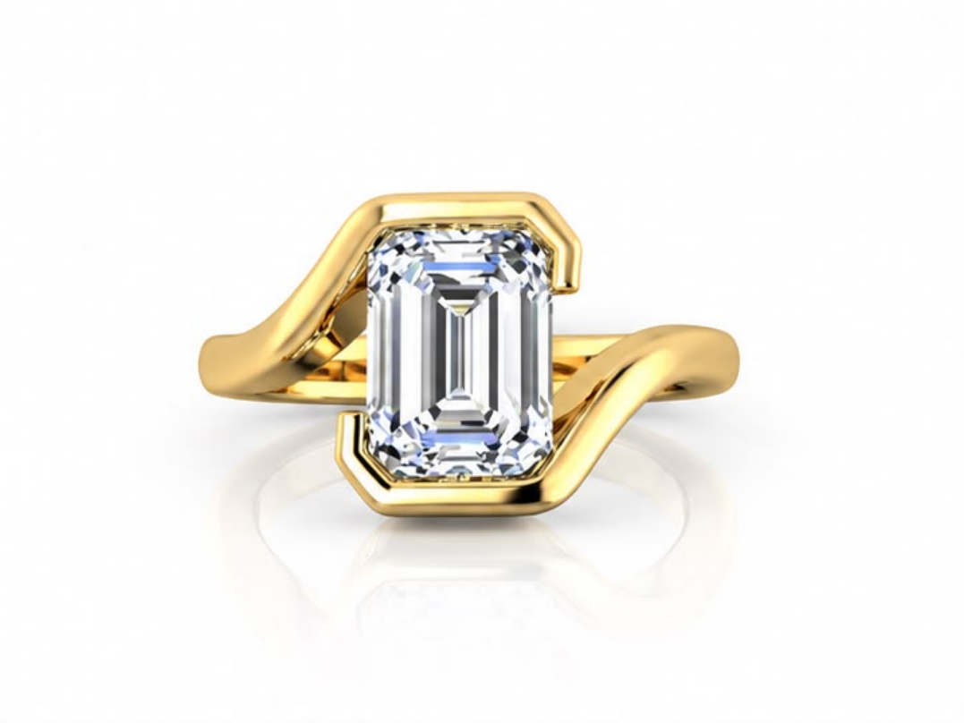 Solenne emerald-cut solitaire ring in yellow gold