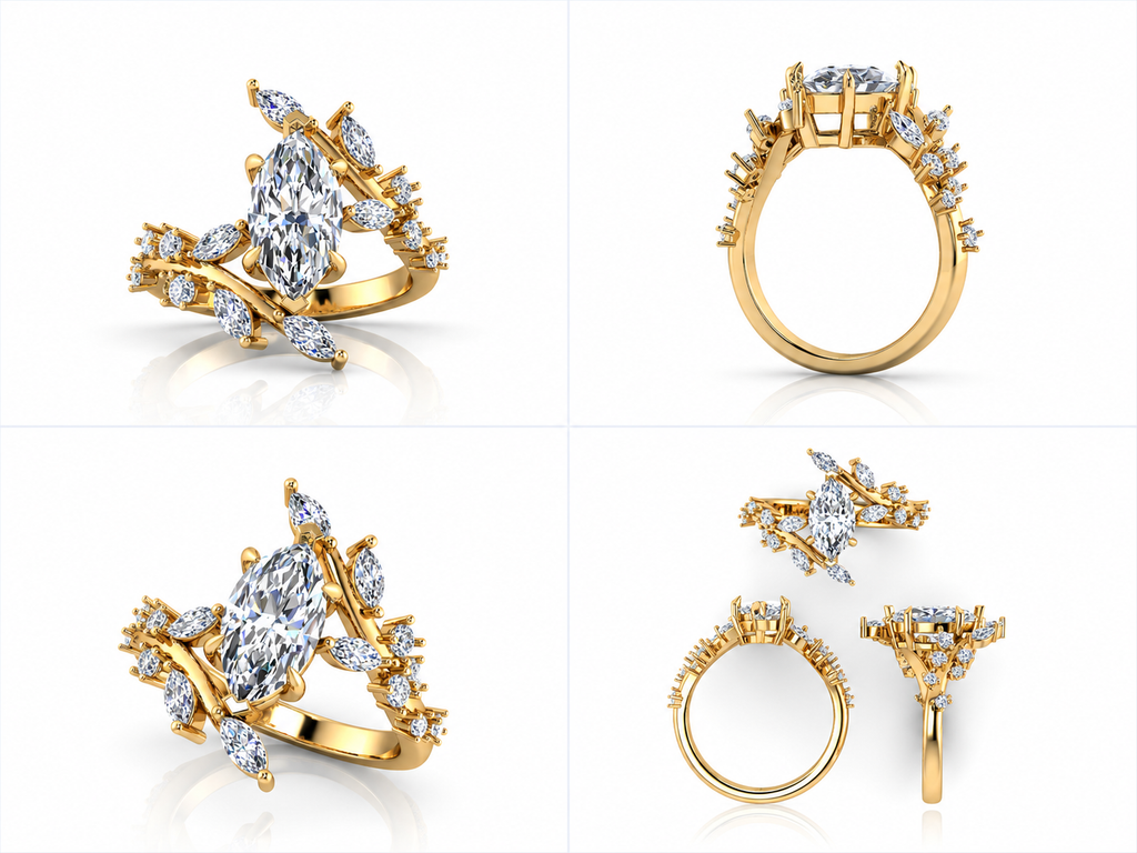 Caelisse yellow gold ring from multiple angles