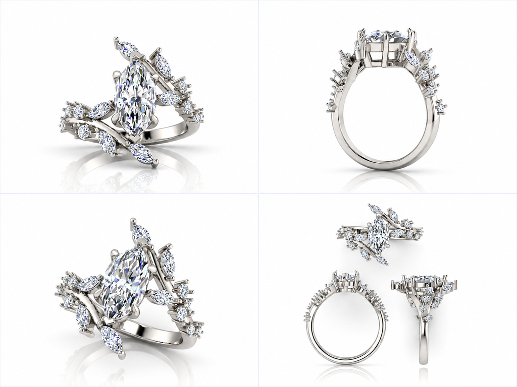 Caelisse white gold ring from multiple angles