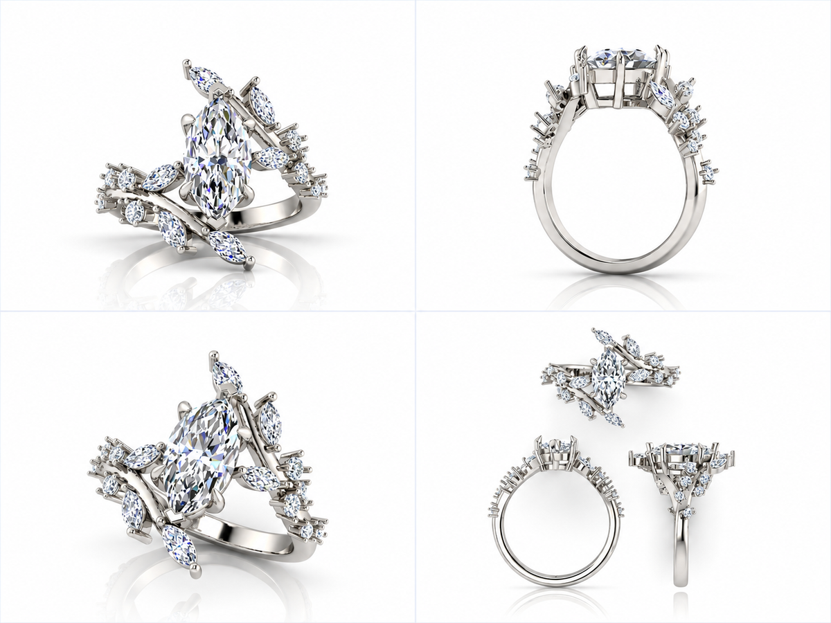 Caelisse white gold ring from multiple angles