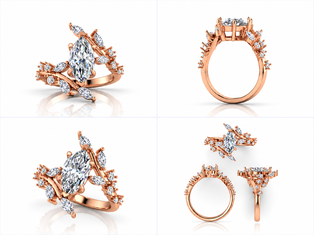 Caelisse rose gold ring from multiple angles
