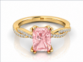 Rose pink gemstone ring in yellow gold, front view