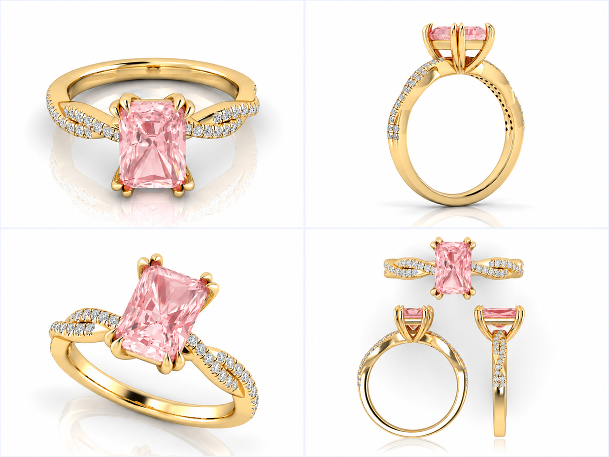 Rose yellow gold ring from multiple angles