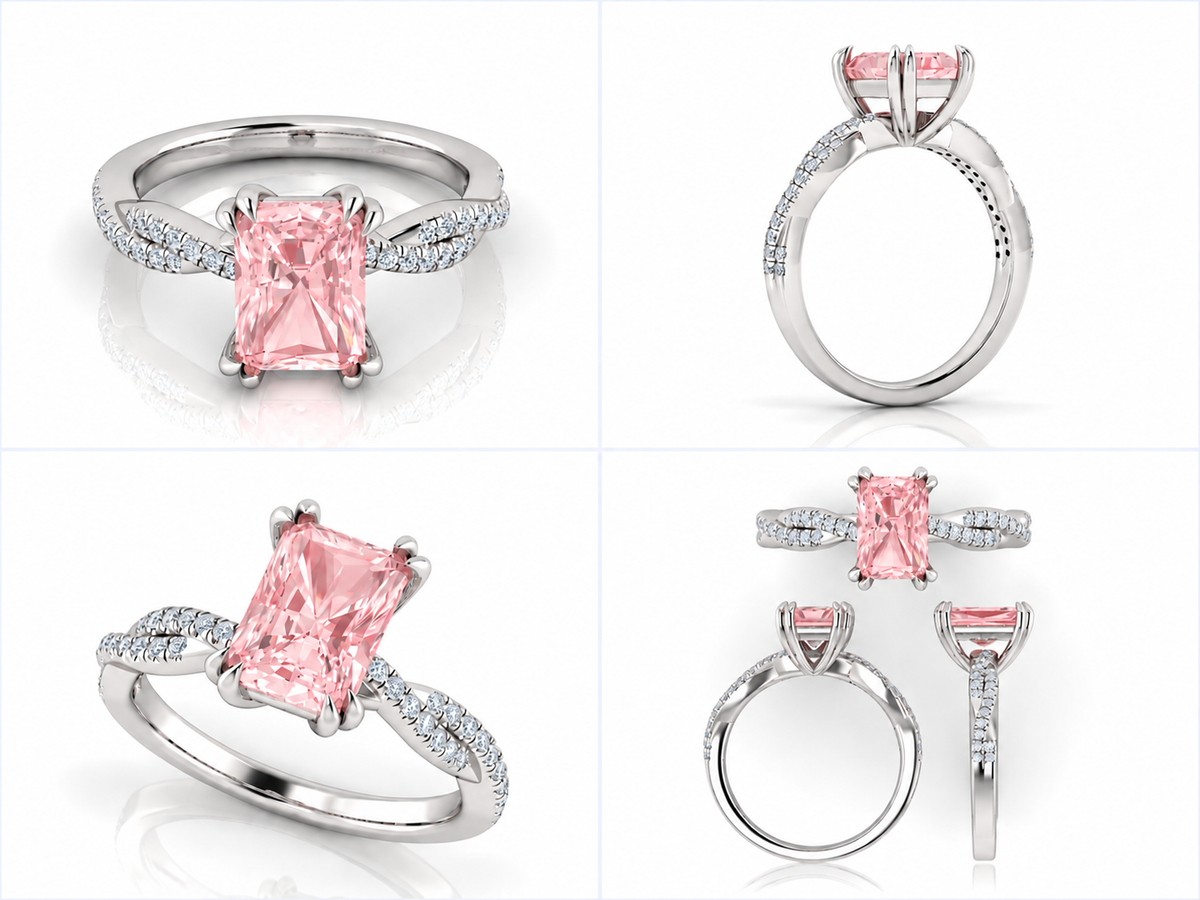 Rose white gold ring from multiple angles