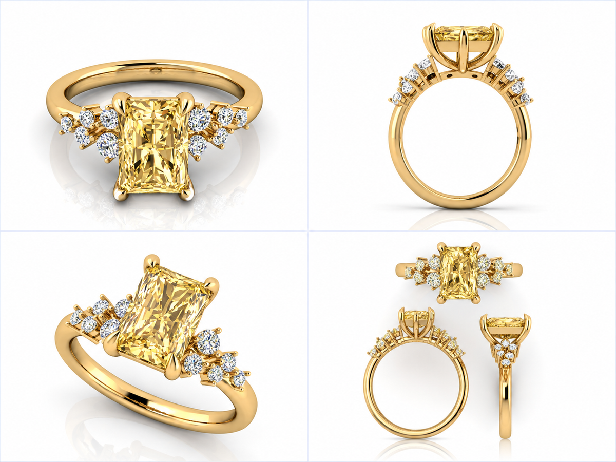 Elysanthe yellow gold ring from multiple angles