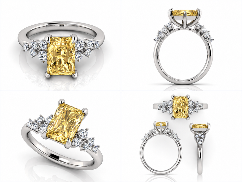 Elysanthe white gold ring from multiple angles