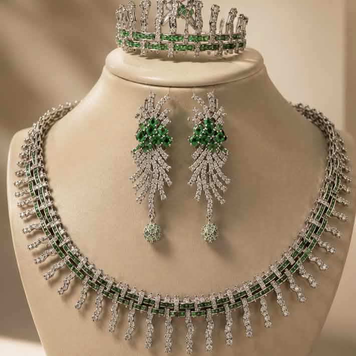 The Imperial Emerald — 18K white gold parure with emeralds and diamonds